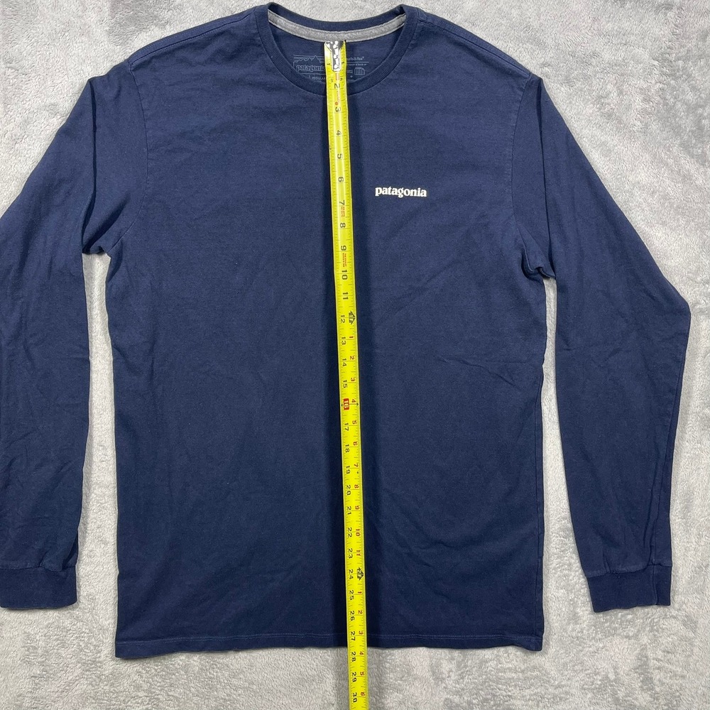 Patagonia Responsibili-Tee Mens Medium Blue Long Sleeve P-6 Logo Graphic T-Shirt - Picture 3 of 6